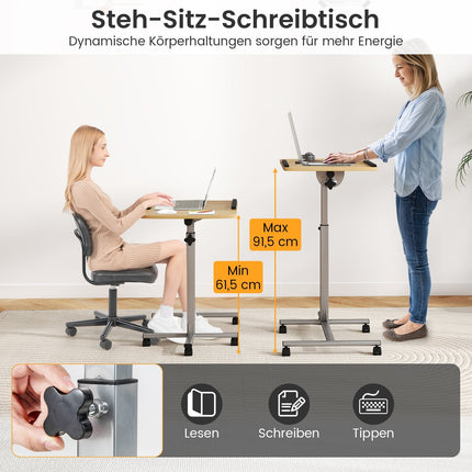 Adjustable Laptop Desk with Wheels, Tiltable, 60×40×71-91cm