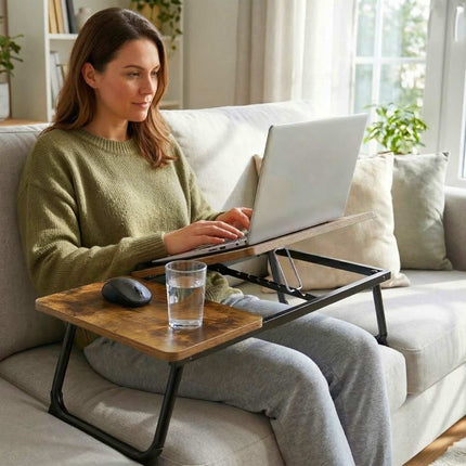 Adjustable Laptop Table – Foldable, Tilting Wood-Effect Top