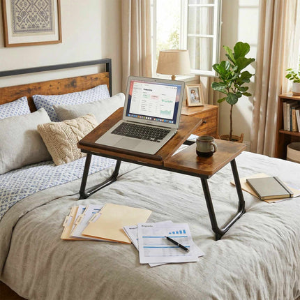 Adjustable Laptop Table – Foldable, Tilting Wood-Effect Top