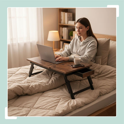 Adjustable Laptop Table with Drawer – Tilting Top, Foldable