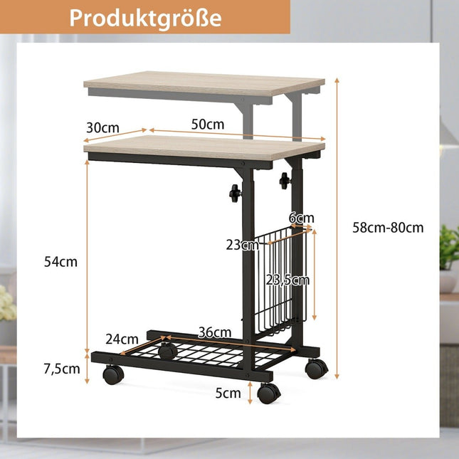 Adjustable Laptop Table with Storage Basket & Wheels