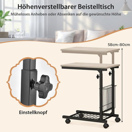 Adjustable Laptop Table with Storage Basket & Wheels