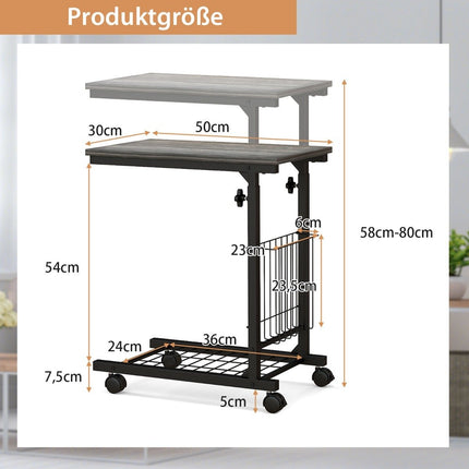 Adjustable Laptop Table with Storage Basket & Wheels