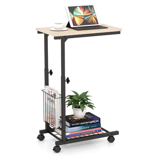Adjustable Laptop Table with Storage Basket & Wheels