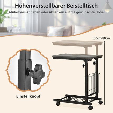Adjustable Laptop Table with Storage Basket & Wheels