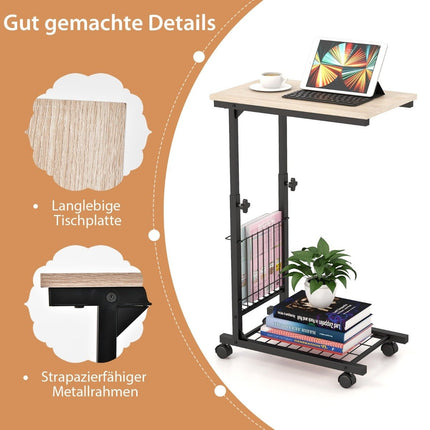 Adjustable Laptop Table with Storage Basket & Wheels