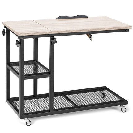 Adjustable Laptop Table with Storage, Tilting Top, 80x40 cm