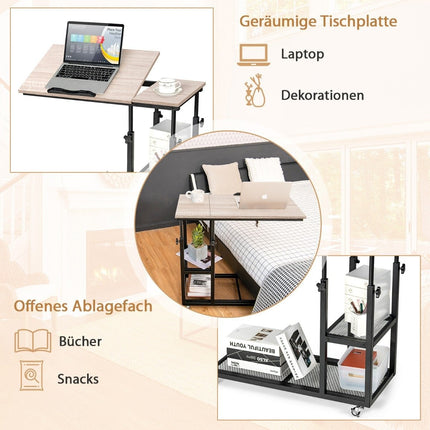 Adjustable Laptop Table with Storage, Tilting Top, 80x40 cm