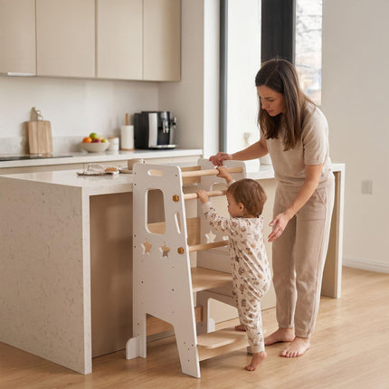 Adjustable Learning Tower with Star Design, White
