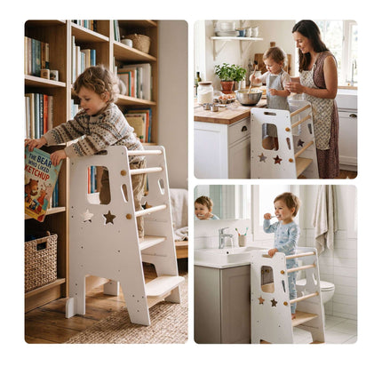Adjustable Learning Tower with Star Design, White
