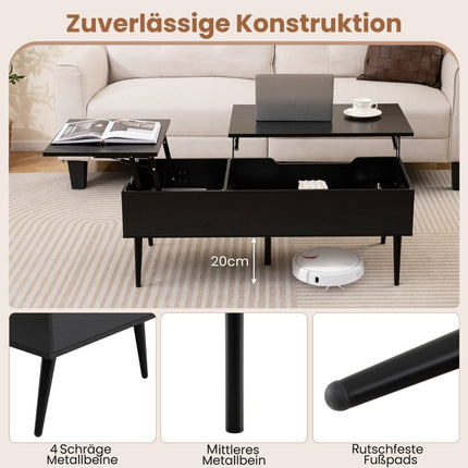Adjustable Lift-Top Coffee Table with Hidden Storage, Black