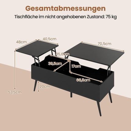 Adjustable Lift-Top Coffee Table with Hidden Storage, Black