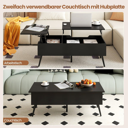 Adjustable Lift-Top Coffee Table with Hidden Storage, Black