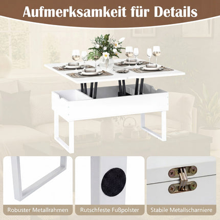 Adjustable Lift-Top Coffee Table with Hidden Storage, White