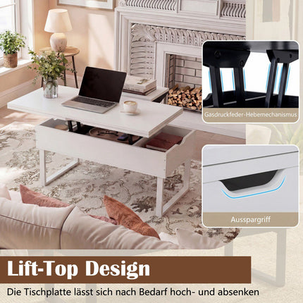 Adjustable Lift-Top Coffee Table with Hidden Storage, White