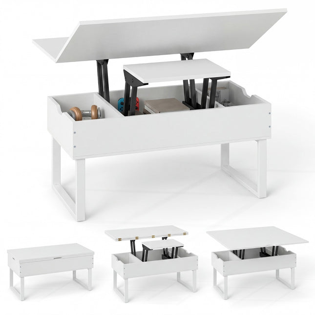 Adjustable Lift-Top Coffee Table with Hidden Storage, White