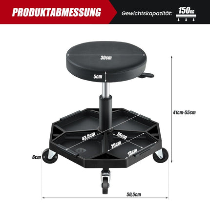 Adjustable Mechanic Stool with Tool Tray, 150kg Capacity