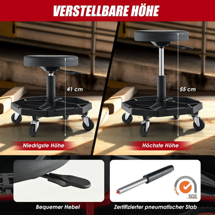 Adjustable Mechanic Stool with Tool Tray, 150kg Capacity