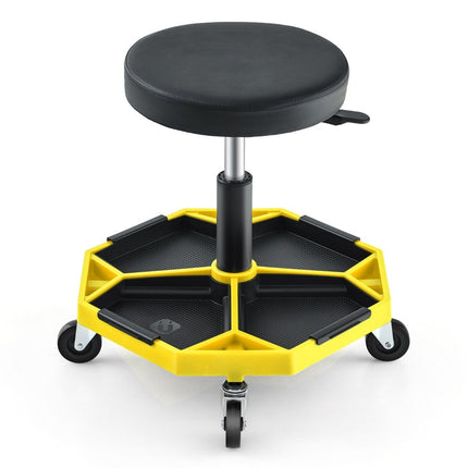 Adjustable Mechanic Stool with Tray, 150kg Capacity, Yellow