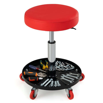 Adjustable Mechanic Stool with Wheels and Storage – Red