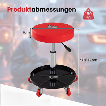 Adjustable Mechanic Stool with Wheels and Storage – Red