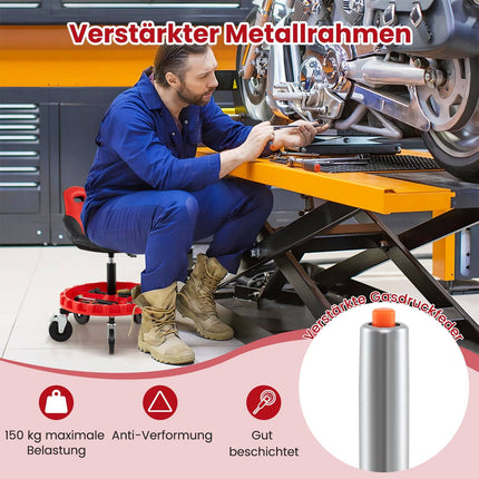 Adjustable Mechanic Stool with Wheels and Tool Tray, Red