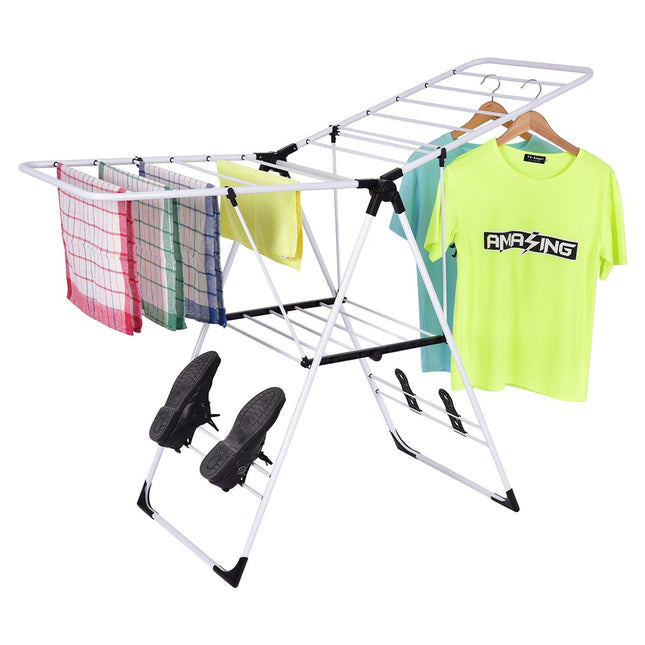 Adjustable Metal Clothes Drying Rack with Shoe Shelves