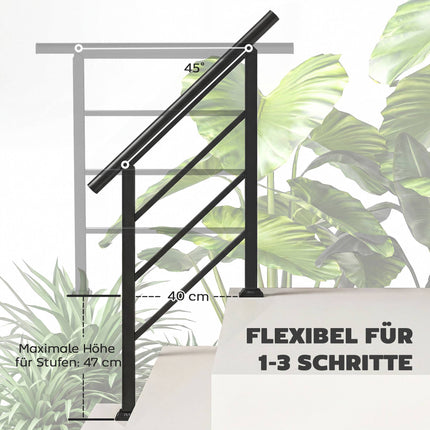 Adjustable Metal Stair Handrail, Black, 0-45 Angle, 1-3 Steps