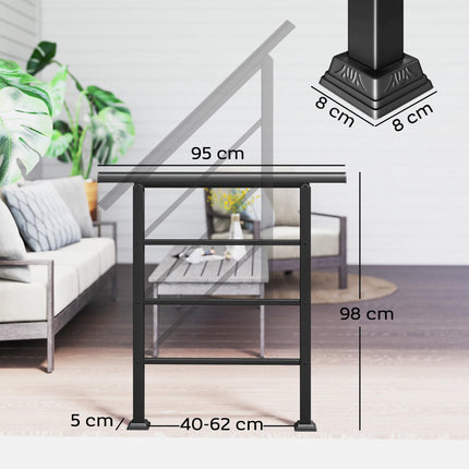 Adjustable Metal Stair Handrail, Black, 0-45 Angle, 1-3 Steps