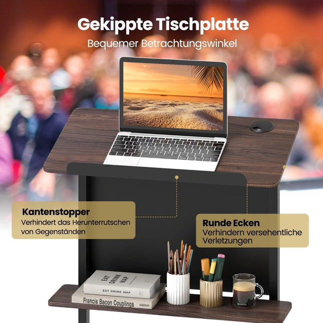 Adjustable Mobile Lectern with Tilted Tabletop