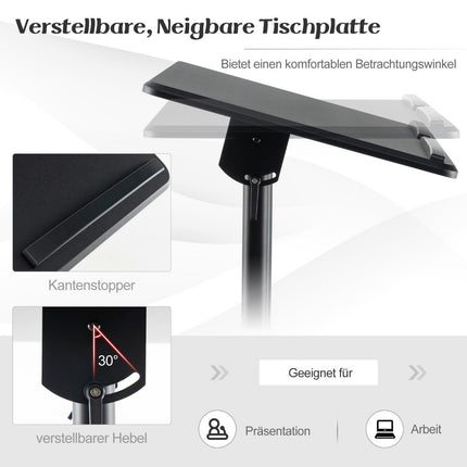 Adjustable Mobile Podium with Tilt Tabletop, Black