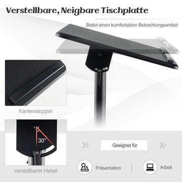 Adjustable Mobile Podium with Tilt Tabletop, Black