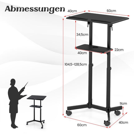 Adjustable Mobile Podium with Tilt Tabletop, Black