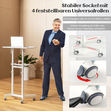Adjustable Mobile Podium with Tilt Top and Storage
