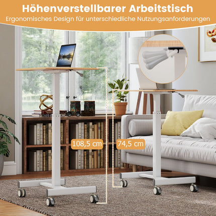 Adjustable Mobile Standing Desk with Gas Spring, 65x48 cm