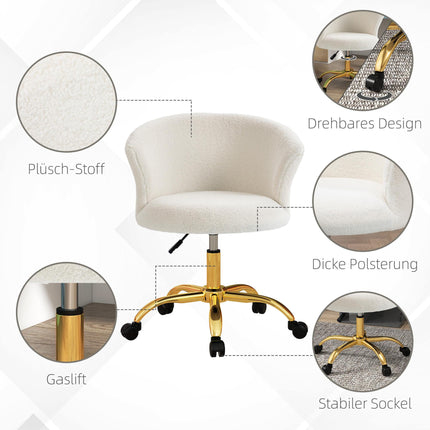Adjustable Office Chair, Teddy Fleece, 58x56x68-76 cm, White