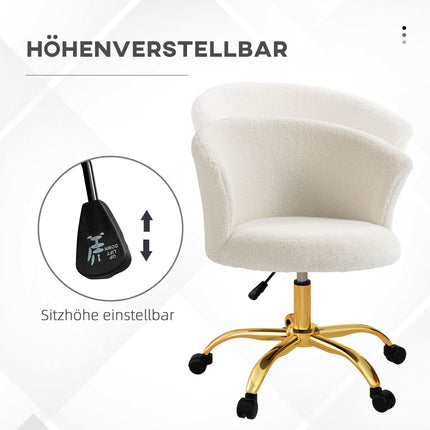 Adjustable Office Chair, Teddy Fleece, 58x56x68-76 cm, White