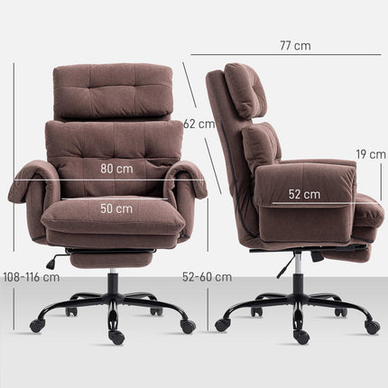 Adjustable Office Chair with Footrest, Brown Fabric, Steel