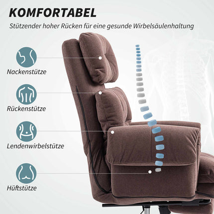 Adjustable Office Chair with Footrest, Brown Fabric, Steel