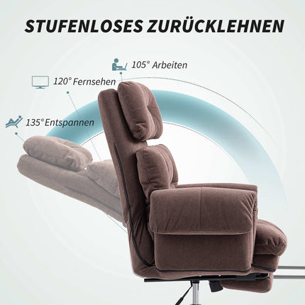 Adjustable Office Chair with Footrest, Brown Fabric, Steel