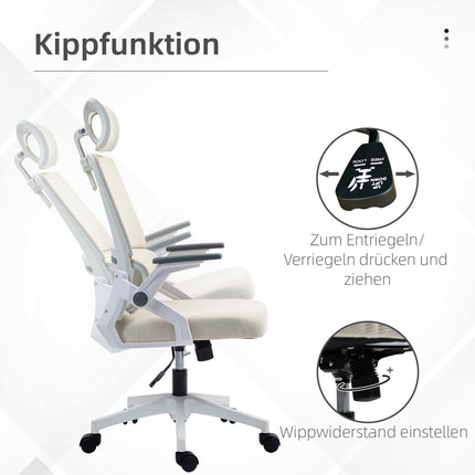 Adjustable Office Chair with Headrest, Beige, 60x61x121.5 cm