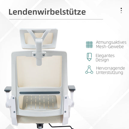 Adjustable Office Chair with Headrest, Beige, 60x61x121.5 cm