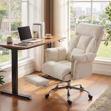 Adjustable Office Chair with Lumbar Support, Footrest, Cream