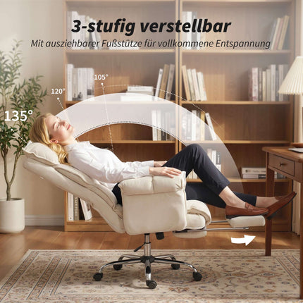 Adjustable Office Chair with Lumbar Support, Footrest, Cream