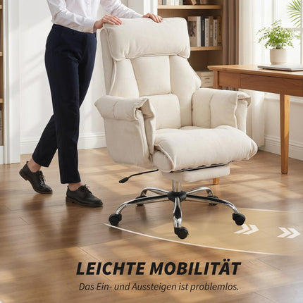 Adjustable Office Chair with Lumbar Support, Footrest, Cream