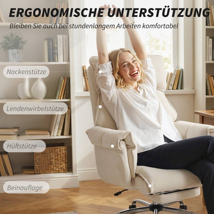 Adjustable Office Chair with Lumbar Support, Footrest, Cream