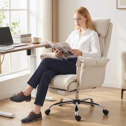 Adjustable Office Chair with Lumbar Support, Footrest, Cream