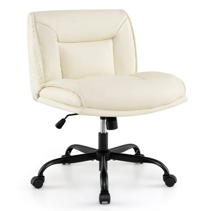 Adjustable Office Chair with Wheels, Wide Seat, Beige