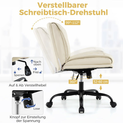 Adjustable Office Chair with Wheels, Wide Seat, Beige