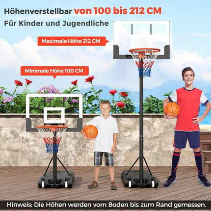 Adjustable Outdoor Basketball Hoop, 100-212cm Height Range